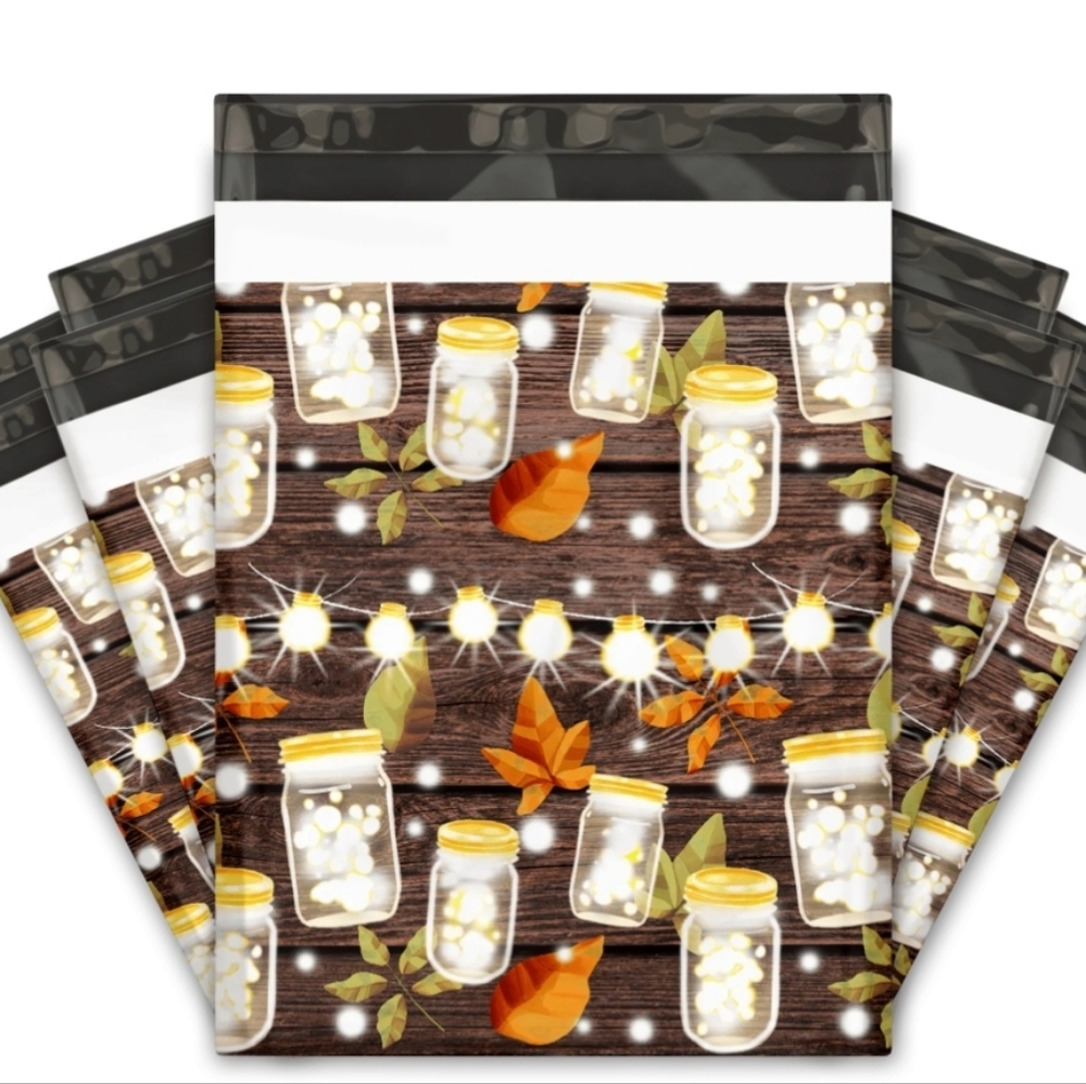 Fall Leaves with Mason Jars 10x13 Poly Mailers  20pk